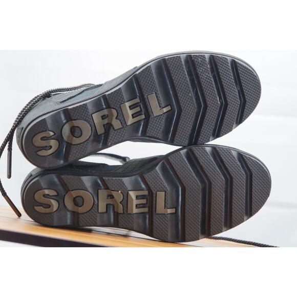 SOREL Women's Joanie Sandal Size 9 Black Leather Strappy Lace Up Wedge Heel Shoe - Picture 9 of 10